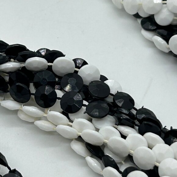 Vintage Multi-Strand Black White Necklace 1970s Acrylic Bead Torsade Statement - Picture 11 of 16